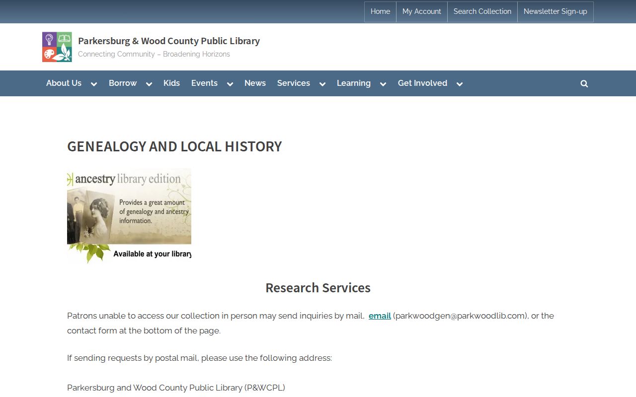 Wood County former property owners genealogy and archival resources at Parkwood Library
